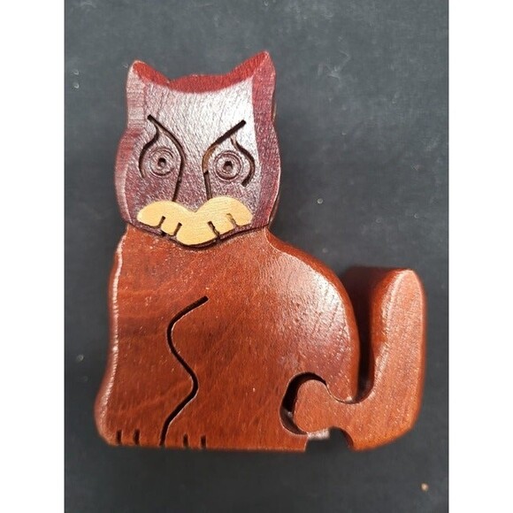 Wooden Cat Puzzle Box - Picture 1 of 4